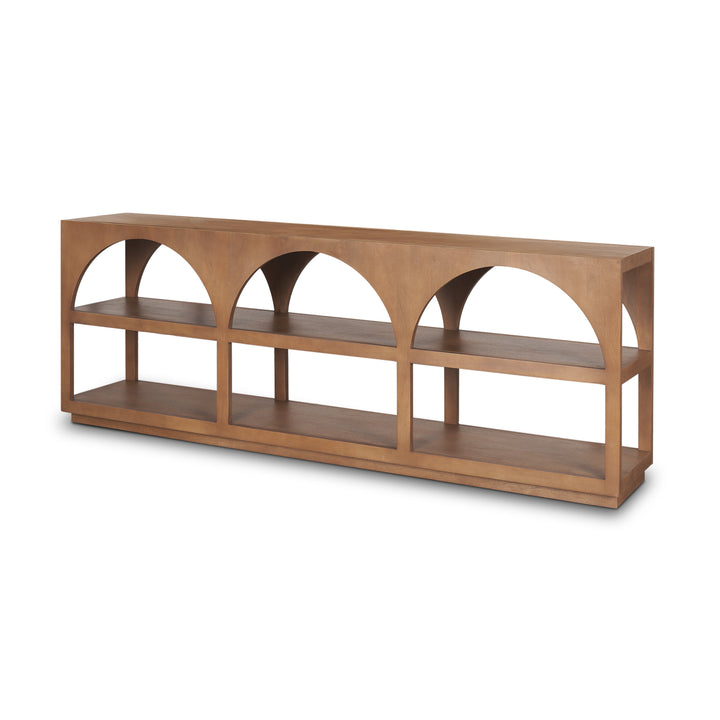 Bela Large Medium Brown Wood Arched Console Table Living Room Mercana