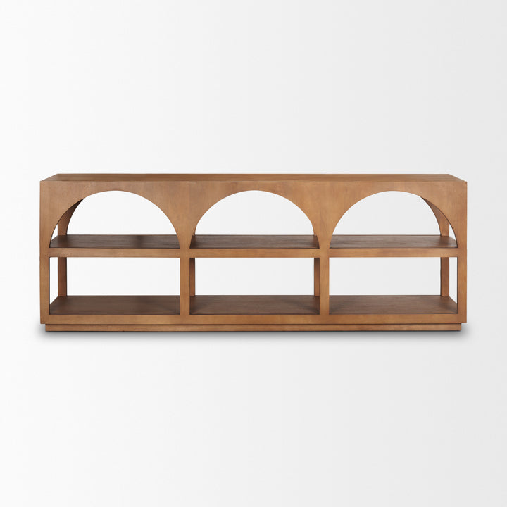 Bela Large Medium Brown Wood Arched Console Table Living Room Mercana