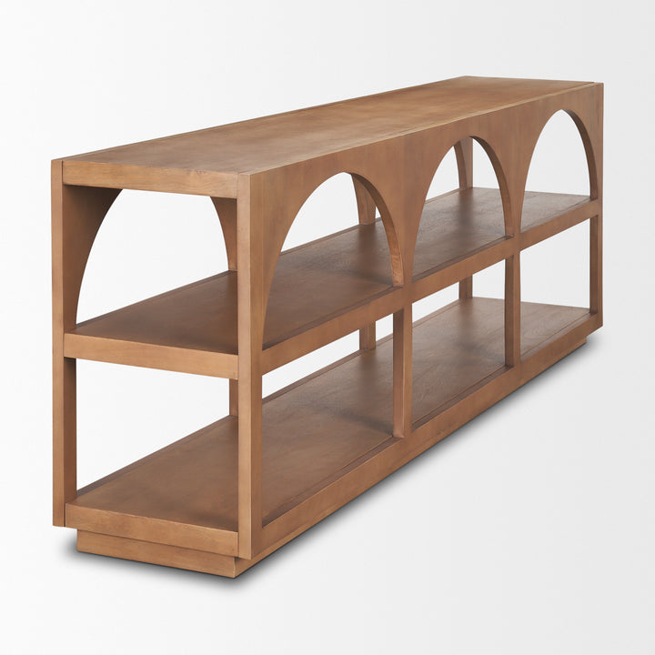 Bela Large Medium Brown Wood Arched Console Table Living Room Mercana