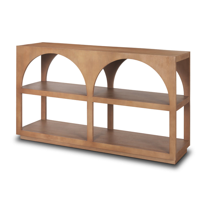 Bela Small Arched Console Table Medium Brown Wood Living Room Mercana