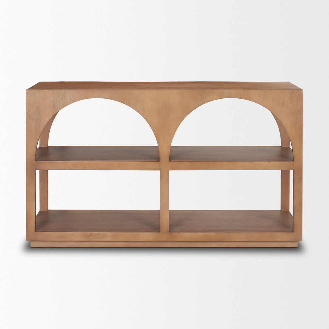 Bela Small Arched Console Table Medium Brown Wood Living Room Mercana