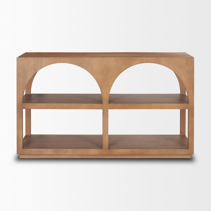 Bela Small Arched Console Table Medium Brown Wood Living Room Mercana