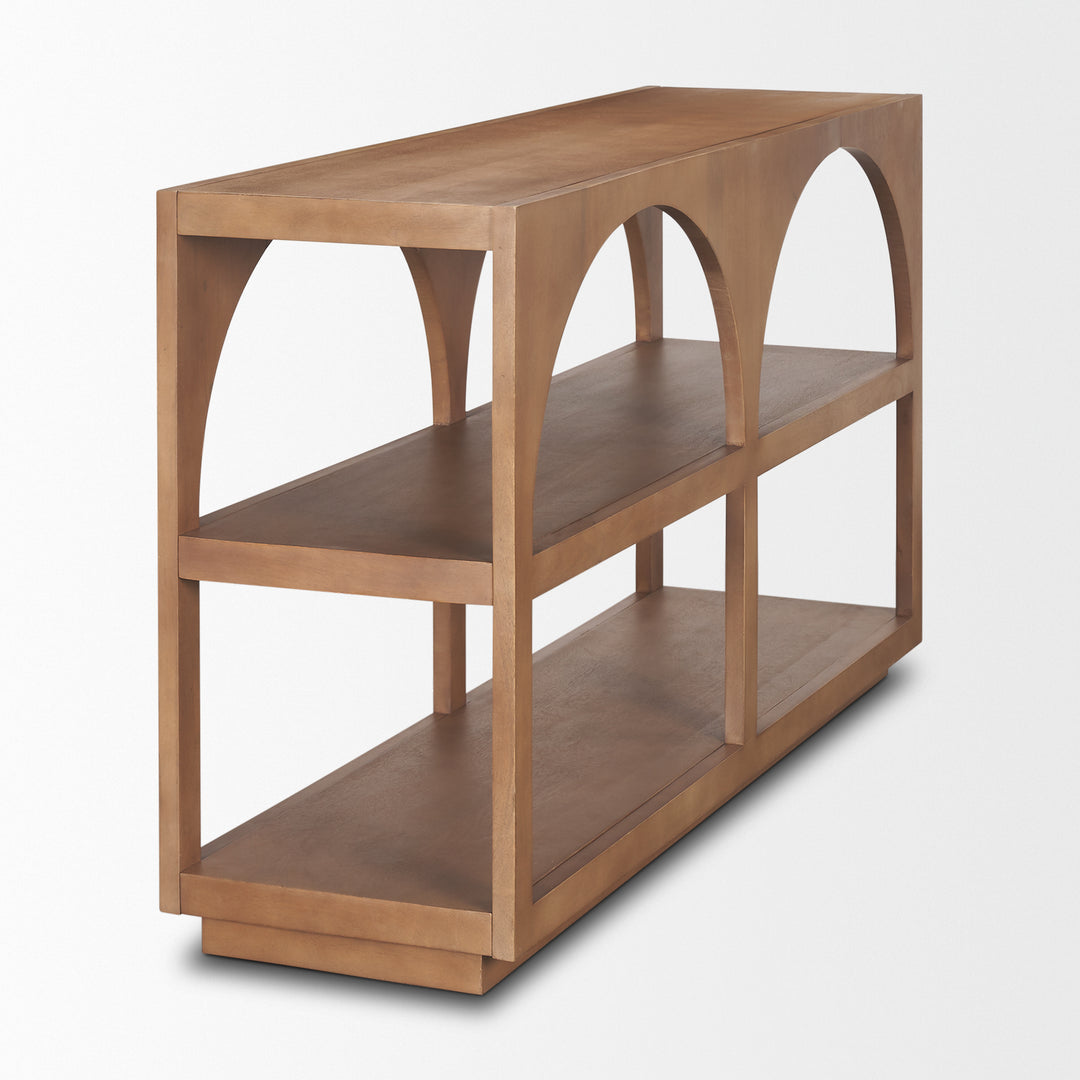 Bela Small Arched Console Table Medium Brown Wood Living Room Mercana