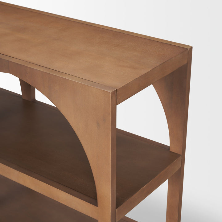 Bela Small Arched Console Table Medium Brown Wood Living Room Mercana
