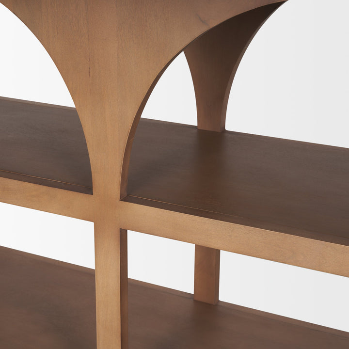 Bela Small Arched Console Table Medium Brown Wood Living Room Mercana