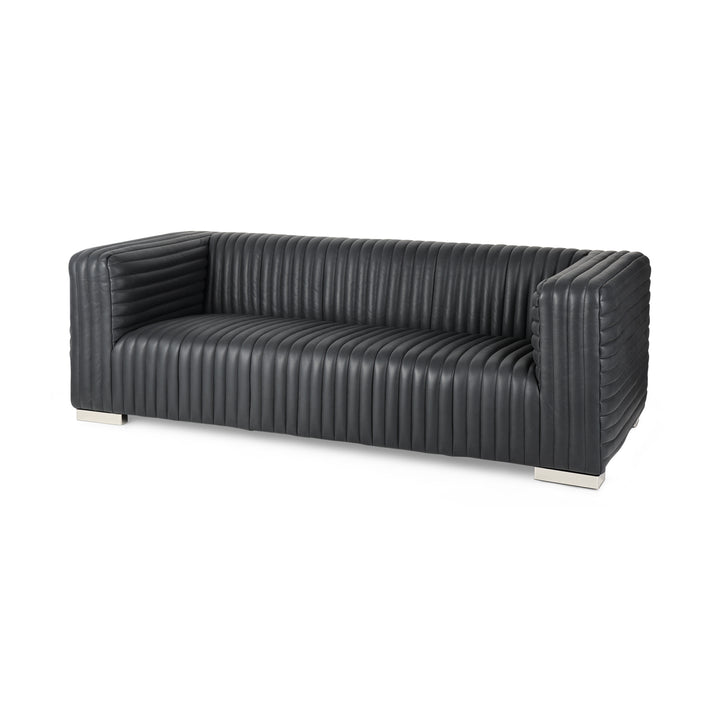 Ricciardo Black Leather Wrapped Three Seater Sofa Living Room Mercana