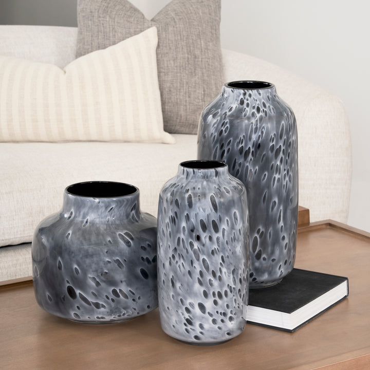 Masai Medium Black Mottled Glass Vase Decor Mercana