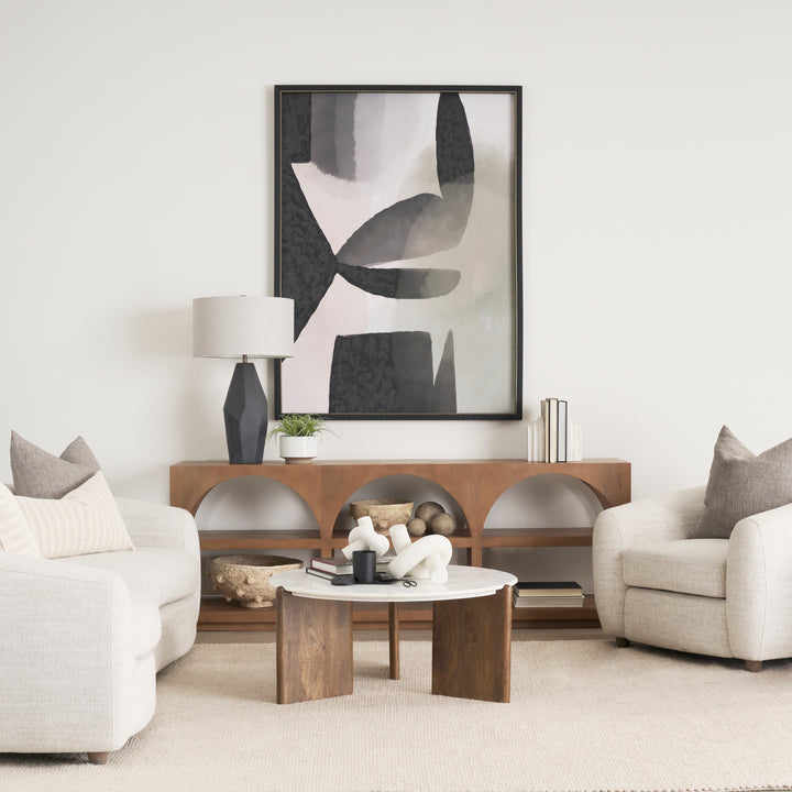 Rumer Dark Brown Wood w/ White Marble Coffee Table Living Room Mercana