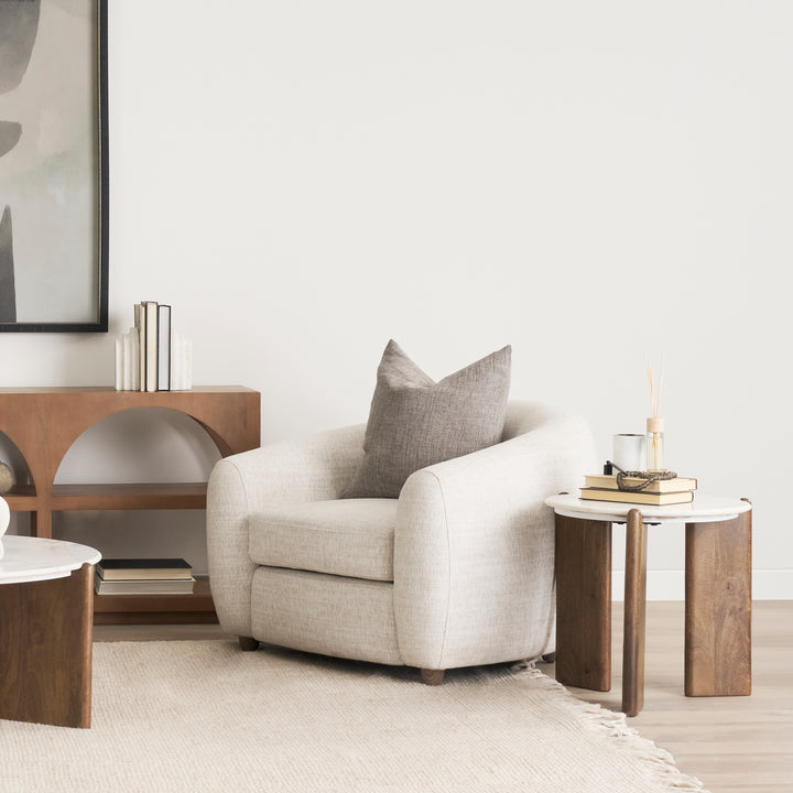 Rumer Dark Brown Wood w/ White Marble Side Table Living Room Mercana