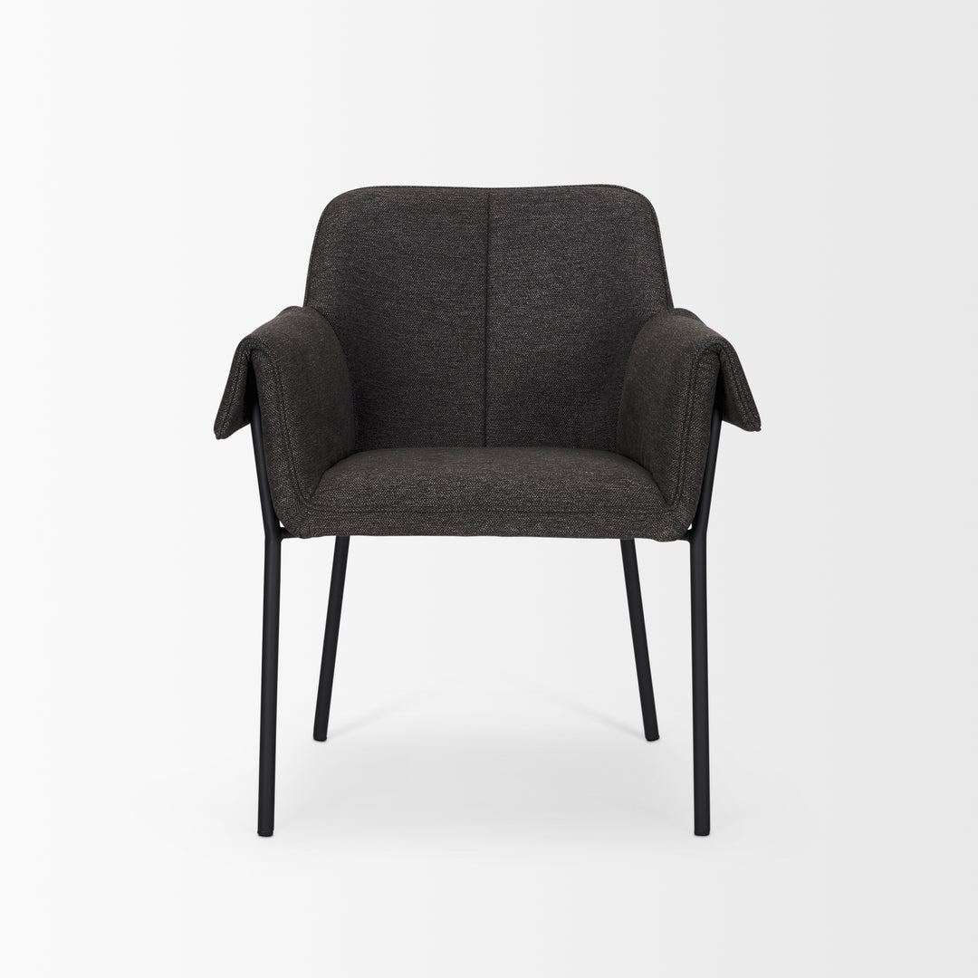 Brently Dining Chair w/ Gray Fabric & Matte Black Metal Legs Living Room Mercana