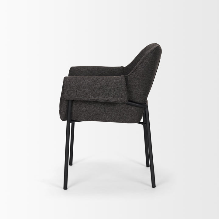 Brently Dining Chair w/ Gray Fabric & Matte Black Metal Legs Living Room Mercana