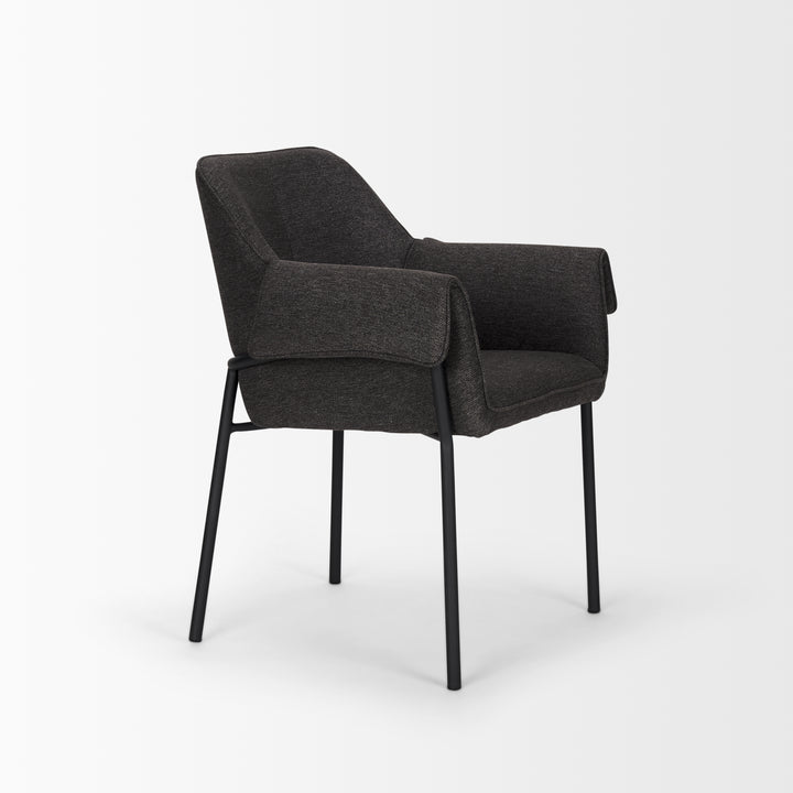 Brently Dining Chair w/ Gray Fabric & Matte Black Metal Legs Living Room Mercana