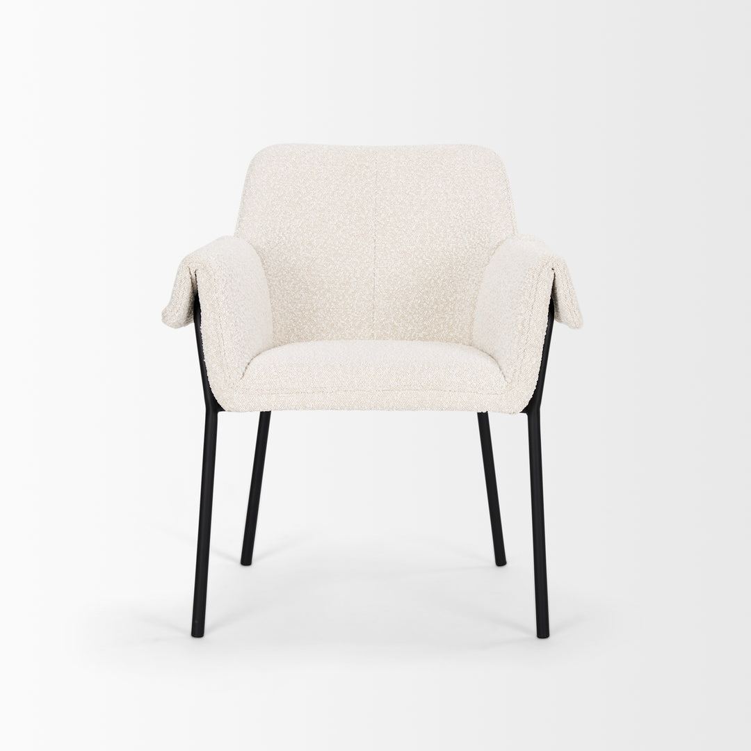 Brently Dining Chair w/ Cream Boucle Fabric & Matte Black Metal Legs Living Room Mercana