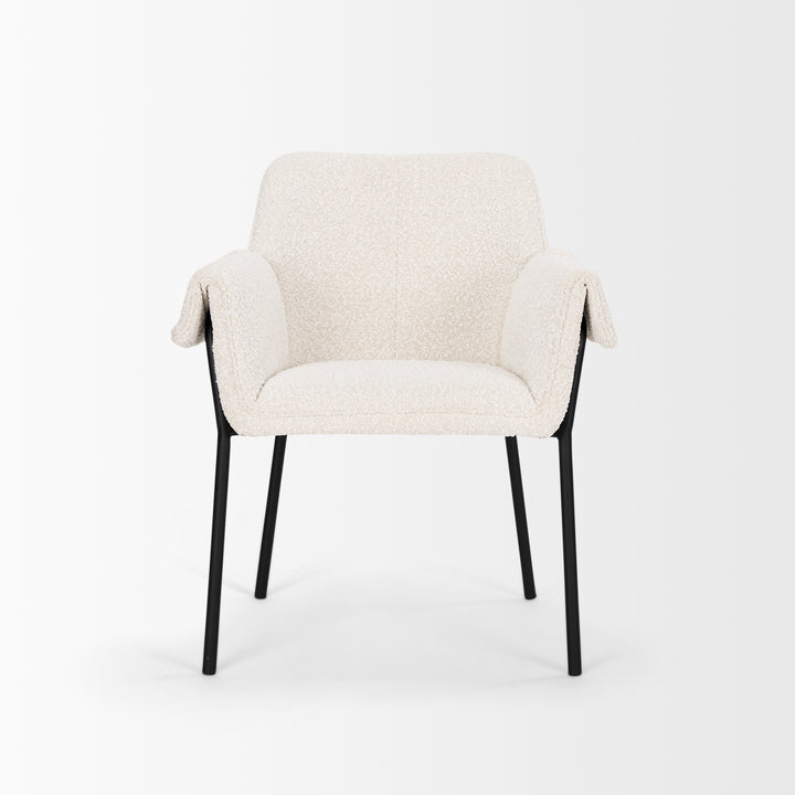 Brently Dining Chair w/ Cream Boucle Fabric & Matte Black Metal Legs Living Room Mercana