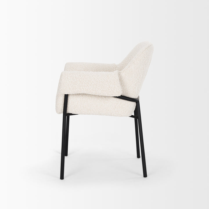 Brently Dining Chair w/ Cream Boucle Fabric & Matte Black Metal Legs Living Room Mercana