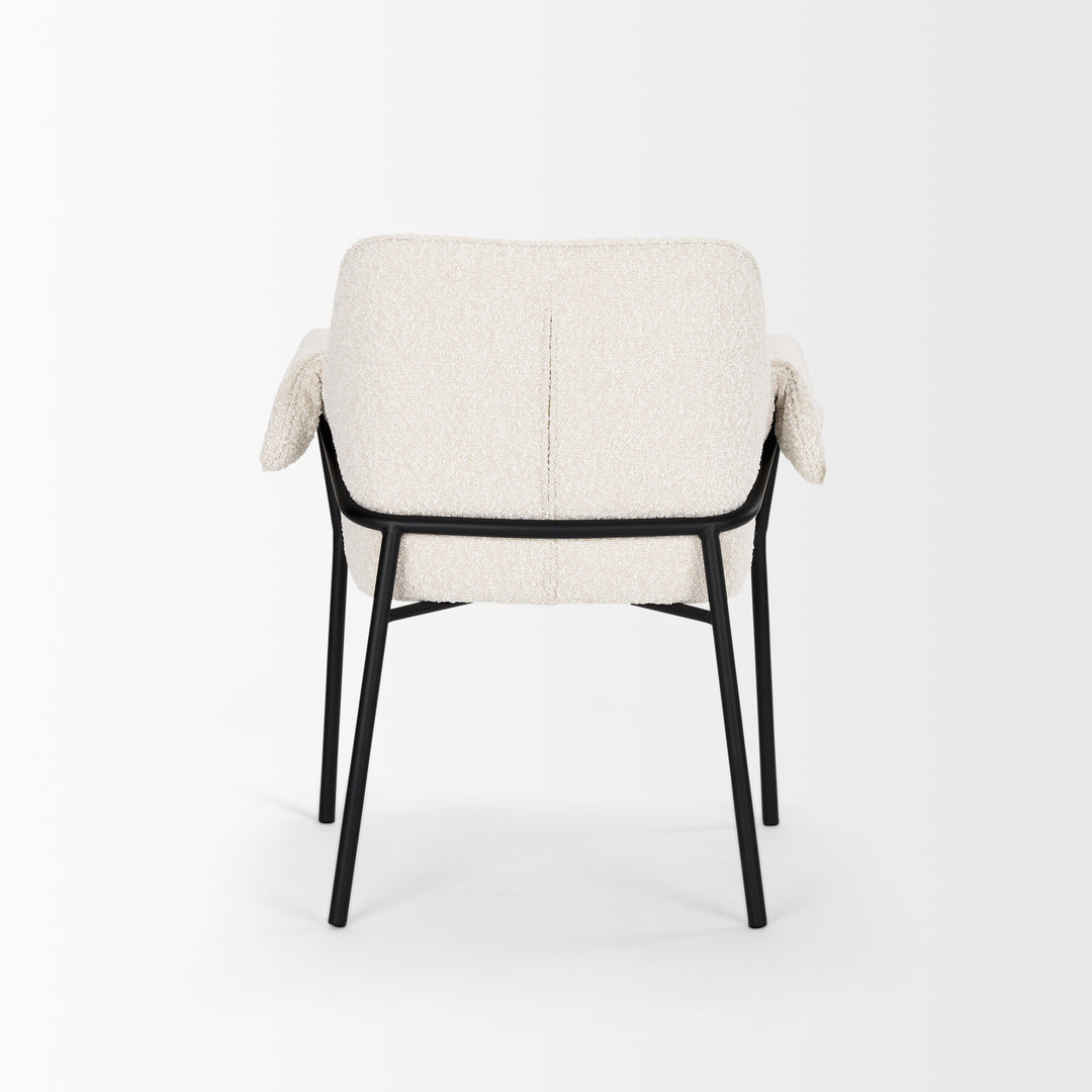 Brently Dining Chair w/ Cream Boucle Fabric & Matte Black Metal Legs Living Room Mercana