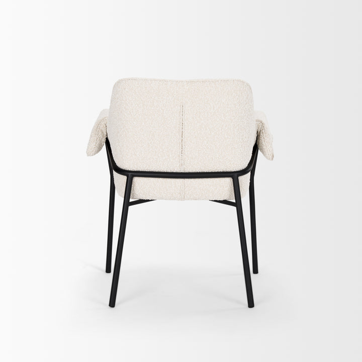 Brently Dining Chair w/ Cream Boucle Fabric & Matte Black Metal Legs Living Room Mercana
