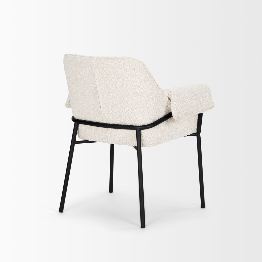 Brently Dining Chair w/ Cream Boucle Fabric & Matte Black Metal Legs Living Room Mercana