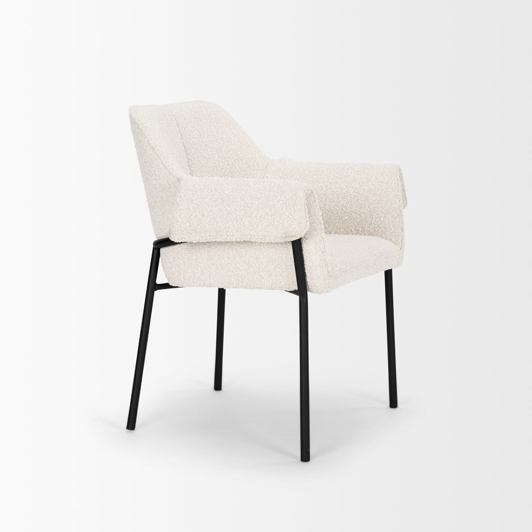 Brently Dining Chair w/ Cream Boucle Fabric & Matte Black Metal Legs Living Room Mercana
