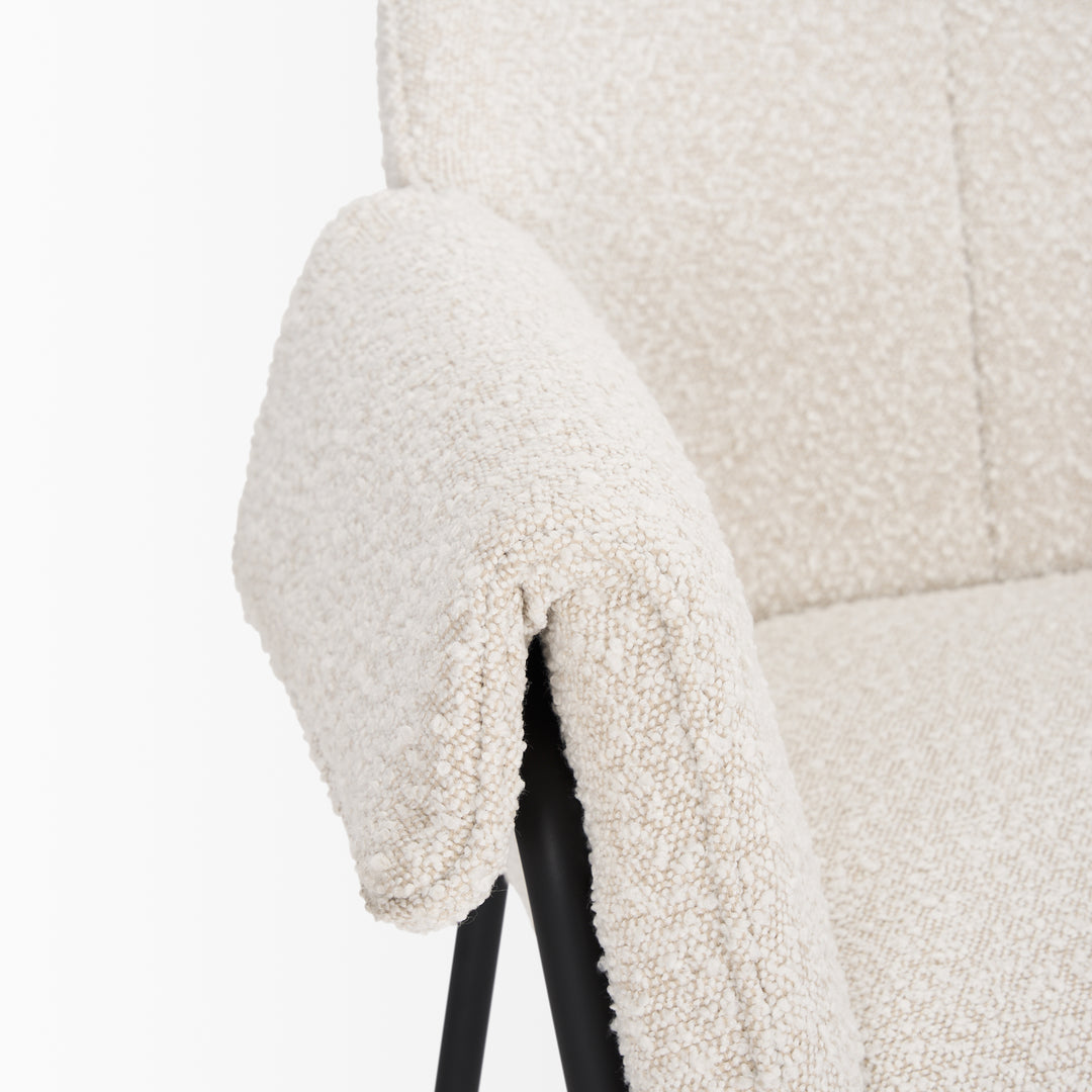 Brently Dining Chair w/ Cream Boucle Fabric & Matte Black Metal Legs Living Room Mercana