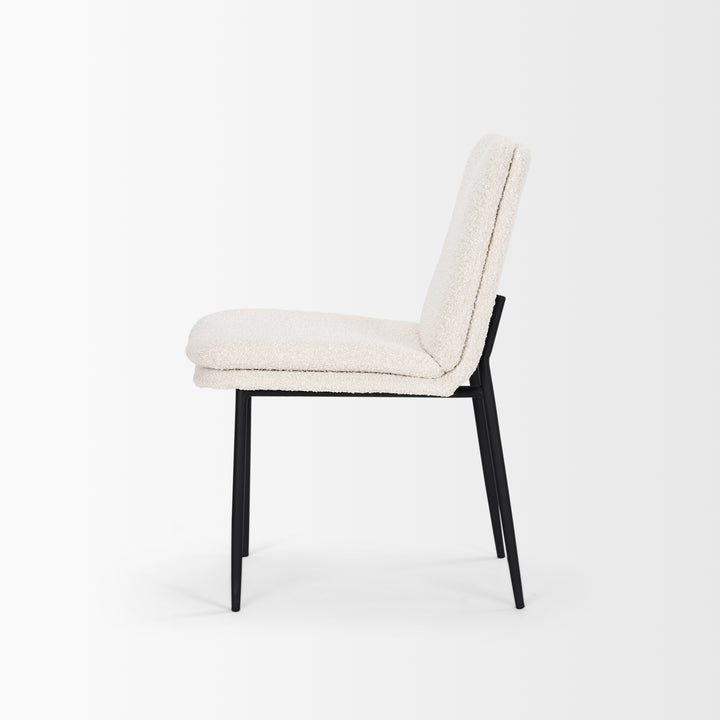 Eve Dining Chair w/ Cream Boucle Fabric & Matte Black Metal Dining Room Mercana
