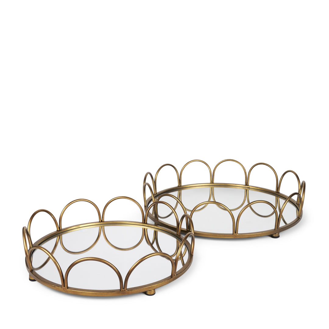 Lenore Round Metal/Mirror Tray Gold (Set of 2) Decor Mercana