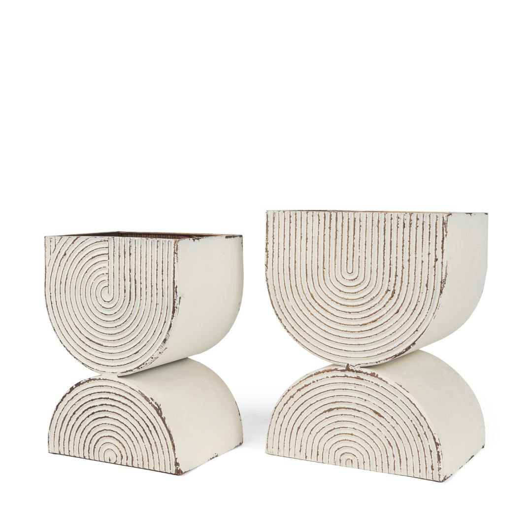 Medina Off White w/ Gold Antiquing Tall Metal Planters (Set of 2) Decor Mercana