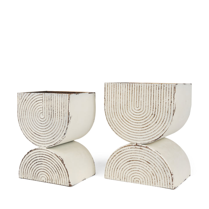 Medina Off White w/ Gold Antiquing Tall Metal Planters (Set of 2) Decor Mercana
