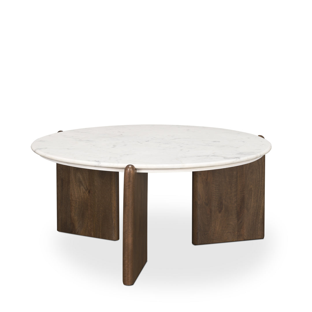 Rumer Dark Brown Wood w/ White Marble Coffee Table Living Room Mercana