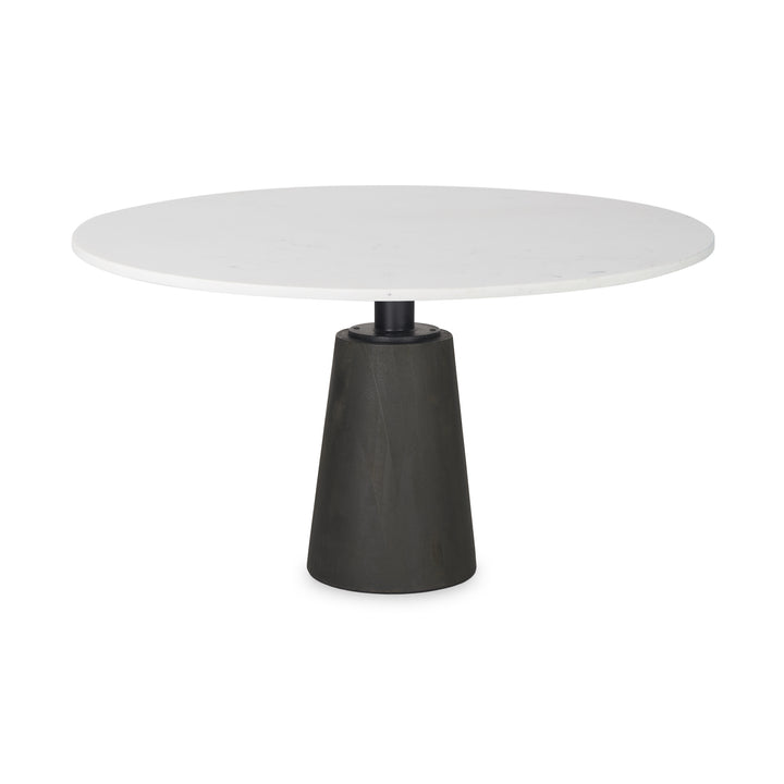 Maxwell Round White Marble Top w/ Black Metal and Wood Pedestal Base Dining Table Dining Room Mercana