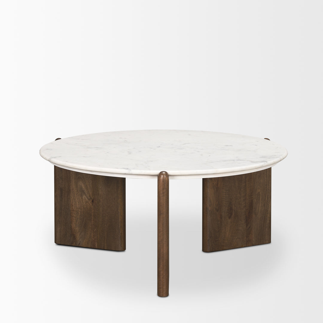 Rumer Dark Brown Wood w/ White Marble Coffee Table Living Room Mercana