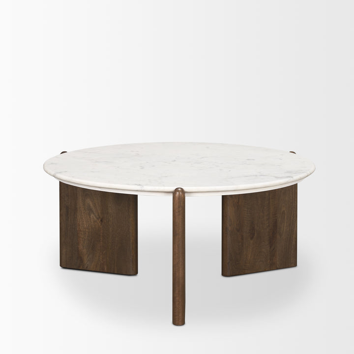 Rumer Dark Brown Wood w/ White Marble Coffee Table Living Room Mercana