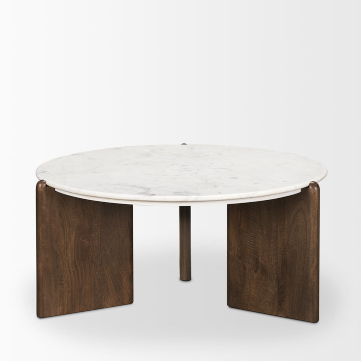 Rumer Dark Brown Wood w/ White Marble Coffee Table Living Room Mercana