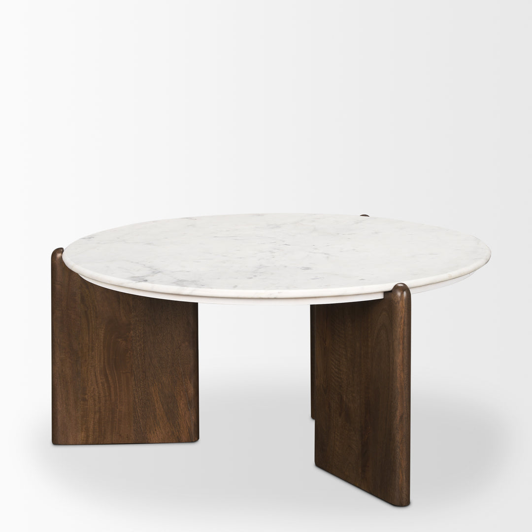 Rumer Dark Brown Wood w/ White Marble Coffee Table Living Room Mercana