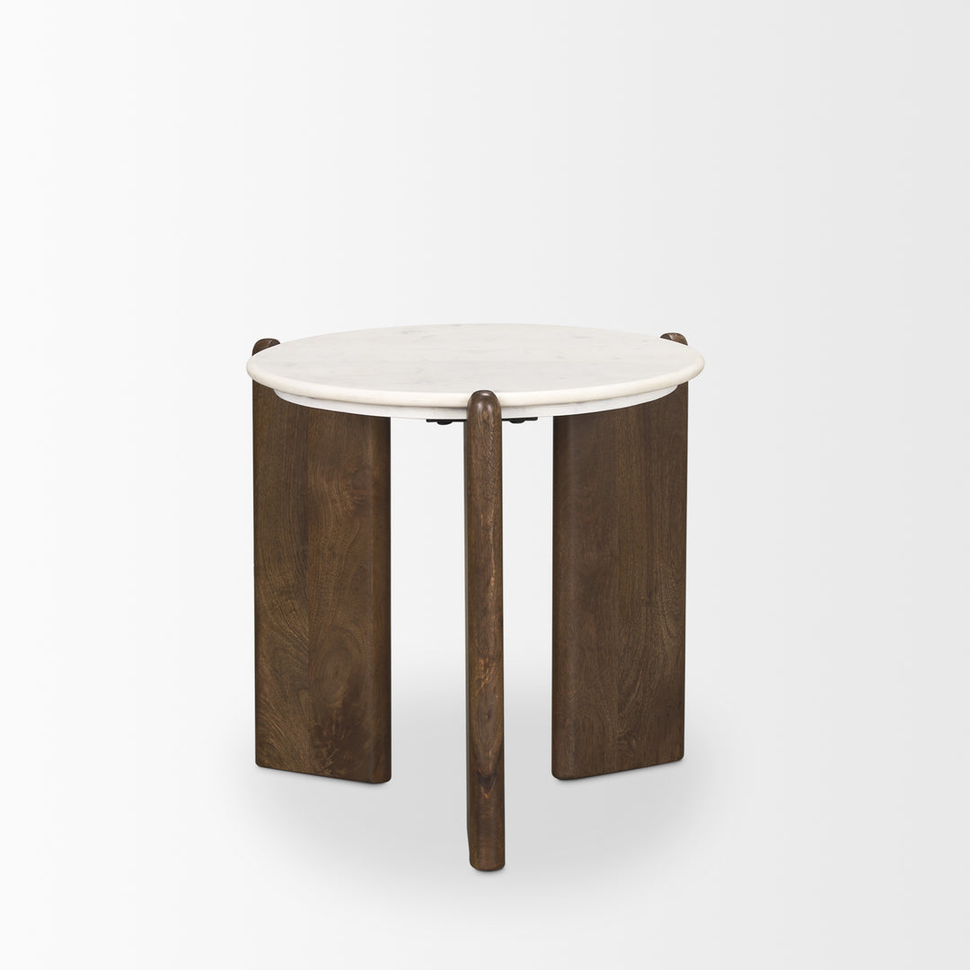 Rumer Dark Brown Wood w/ White Marble Side Table Living Room Mercana