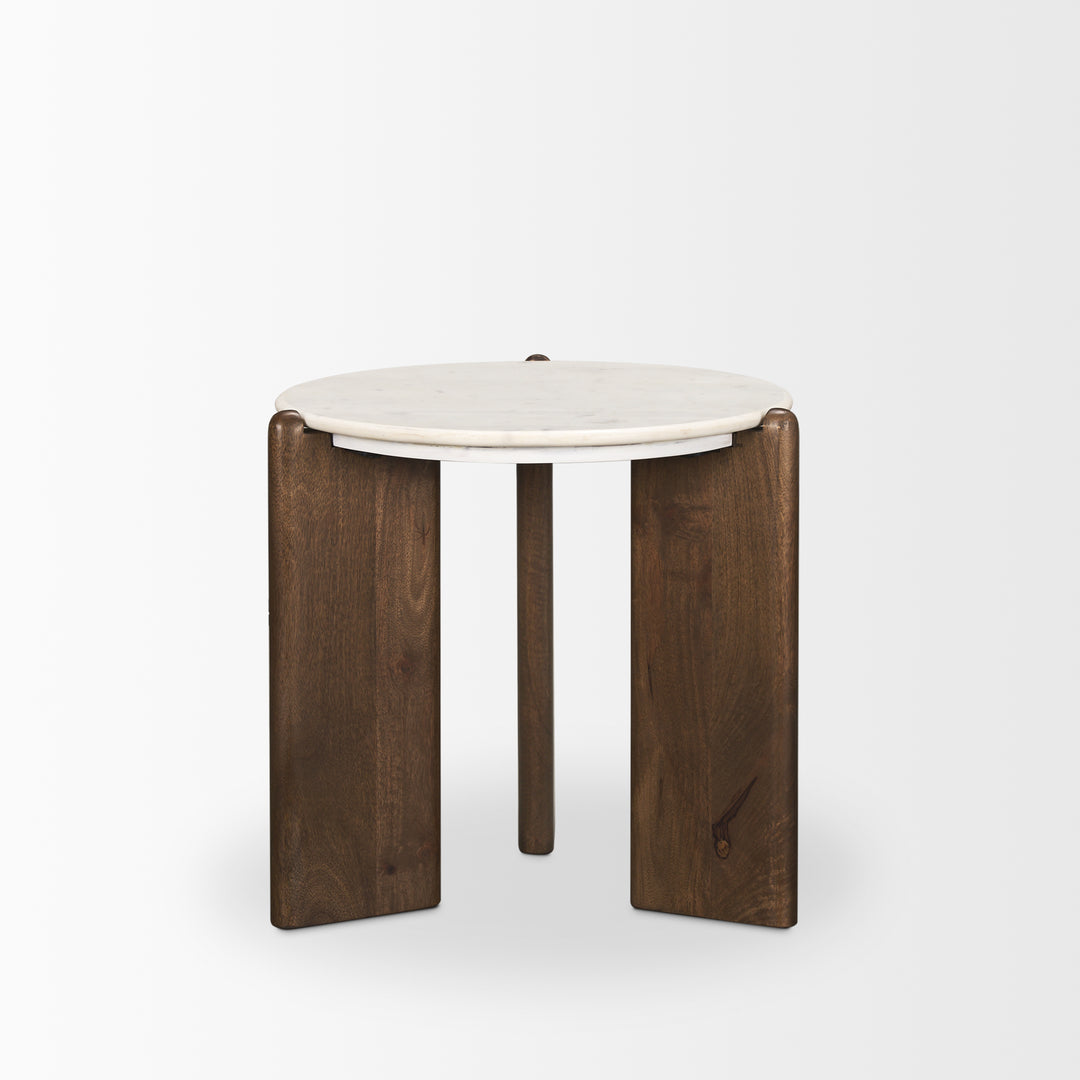 Rumer Dark Brown Wood w/ White Marble Side Table Living Room Mercana