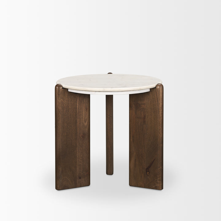 Rumer Dark Brown Wood w/ White Marble Side Table Living Room Mercana