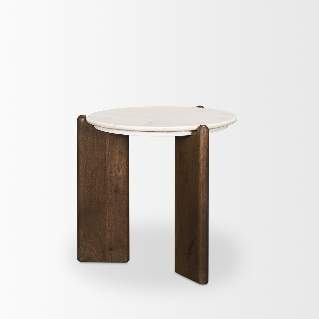 Rumer Dark Brown Wood w/ White Marble Side Table Living Room Mercana