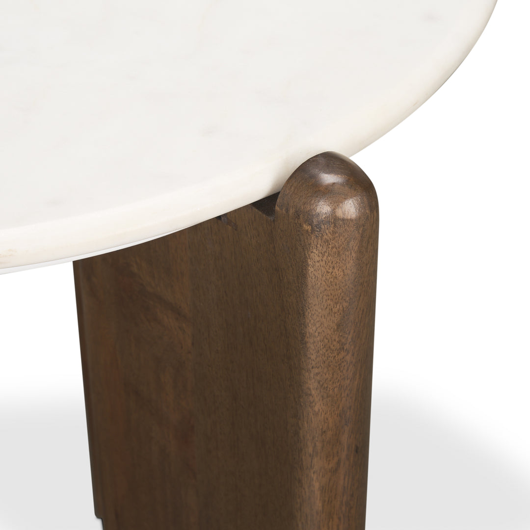 Rumer Dark Brown Wood w/ White Marble Side Table Living Room Mercana