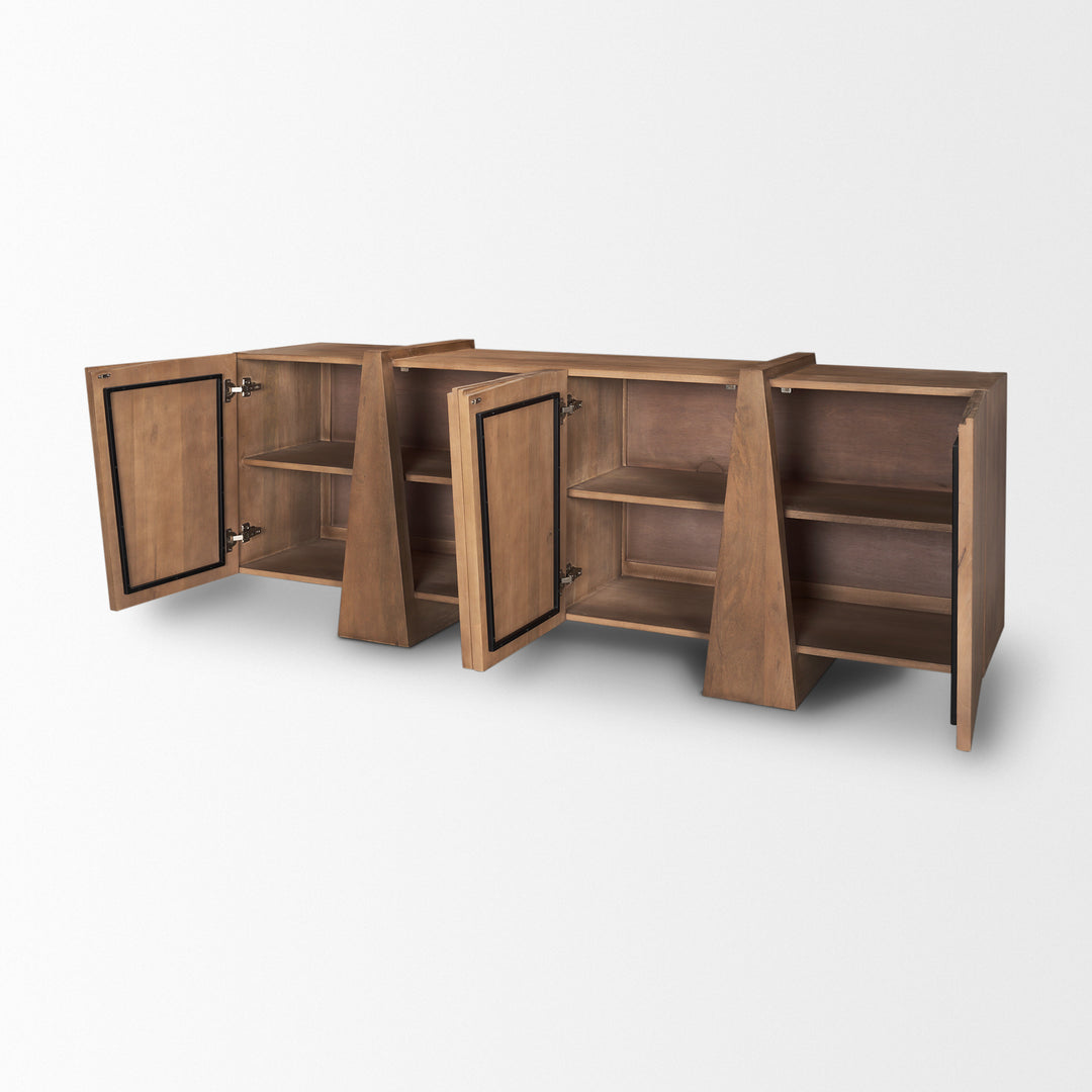 Eula Medium Brown Wood 4-Door Sideboard Dining Room Mercana