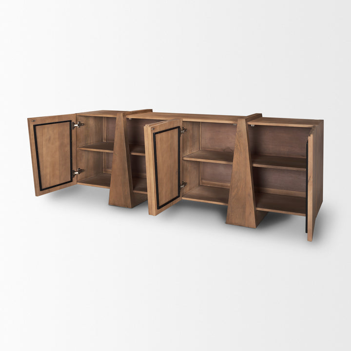 Eula Medium Brown Wood 4-Door Sideboard Dining Room Mercana