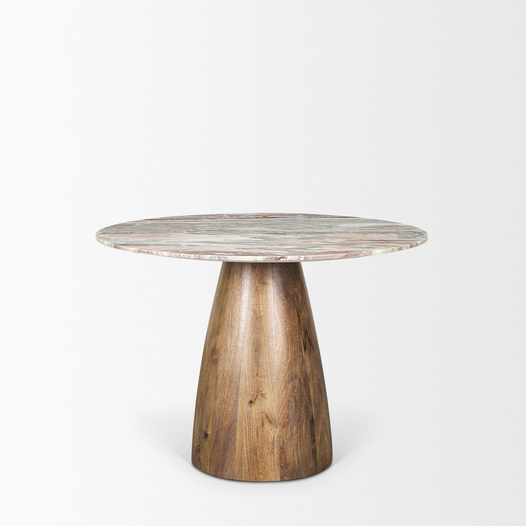Allyson 42" Round Brown Wood Pedestal w/ Savar Pink Marble Top Dining Table Dining Room Mercana