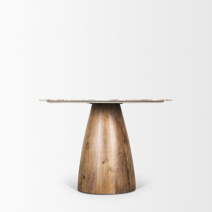Allyson 42" Round Brown Wood Pedestal w/ Savar Pink Marble Top Dining Table Dining Room Mercana