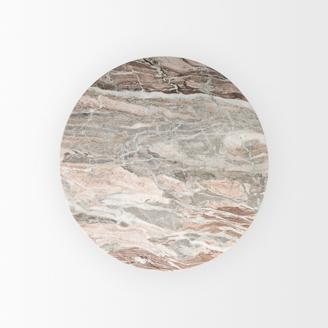 Allyson 42" Round Brown Wood Pedestal w/ Savar Pink Marble Top Dining Table Dining Room Mercana