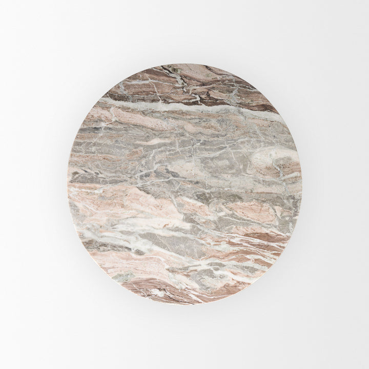 Allyson 42" Round Brown Wood Pedestal w/ Savar Pink Marble Top Dining Table Dining Room Mercana