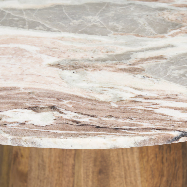 Allyson 42" Round Brown Wood Pedestal w/ Savar Pink Marble Top Dining Table Dining Room Mercana