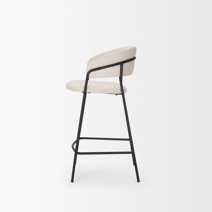 Carolyn Counter Stool w/ Oatmeal Fabric & Matte Black Metal Dining Room Mercana