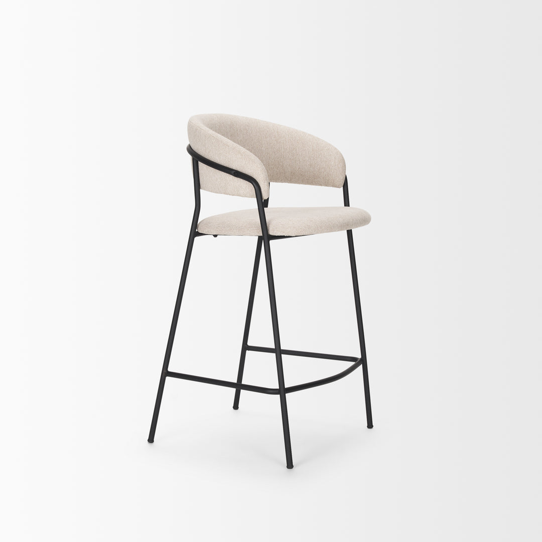 Carolyn Counter Stool w/ Oatmeal Fabric & Matte Black Metal Dining Room Mercana