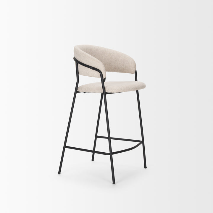 Carolyn Counter Stool w/ Oatmeal Fabric & Matte Black Metal Dining Room Mercana