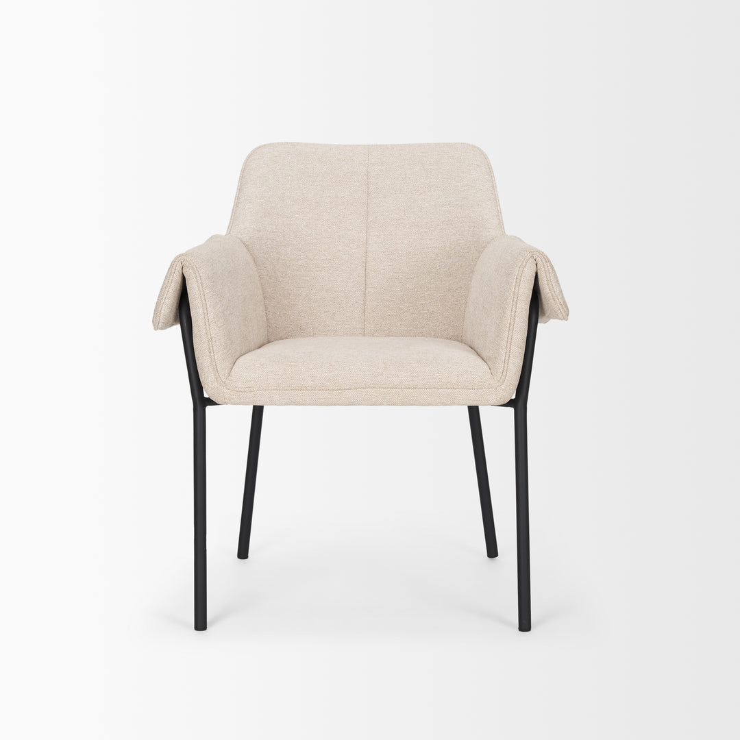 Brently Dining Chair w/ Oatmeal Fabric & Matte Black Metal Legs Living Room Mercana